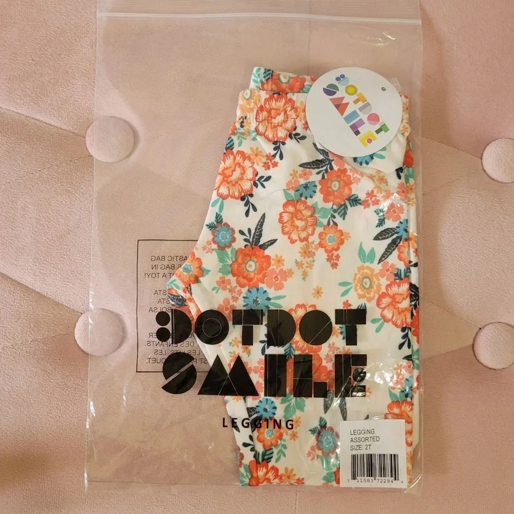 BNWT DOT‎ DOT SMILE Baby Girl White Orange Floral Buttery Soft Leggings Size 2T